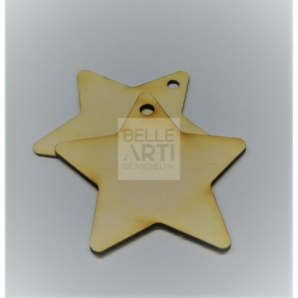 SAGOMA IN LEGNO DI PIOPPO STELLA CON FORO 3MM H. 7,5 CM 092