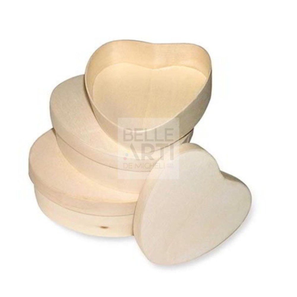 SCATOLA SET DA 3 SCATOLE A FORMA DI CUORE IN LEGNO dim. massima: cm.13 x 14 x 5,5 h