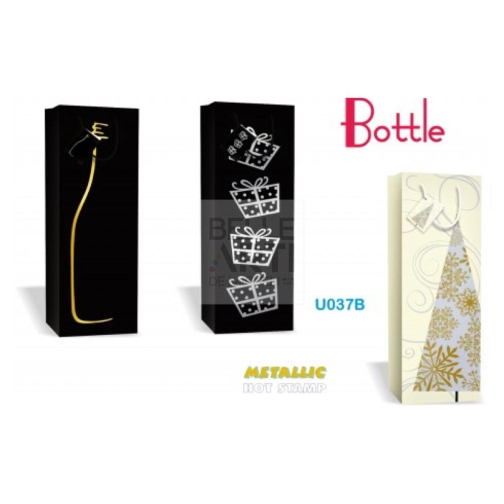 BUSTA SHOPPER 13X36X8.5 CM PER BOTTIGLIA STAMPA MET NATALE