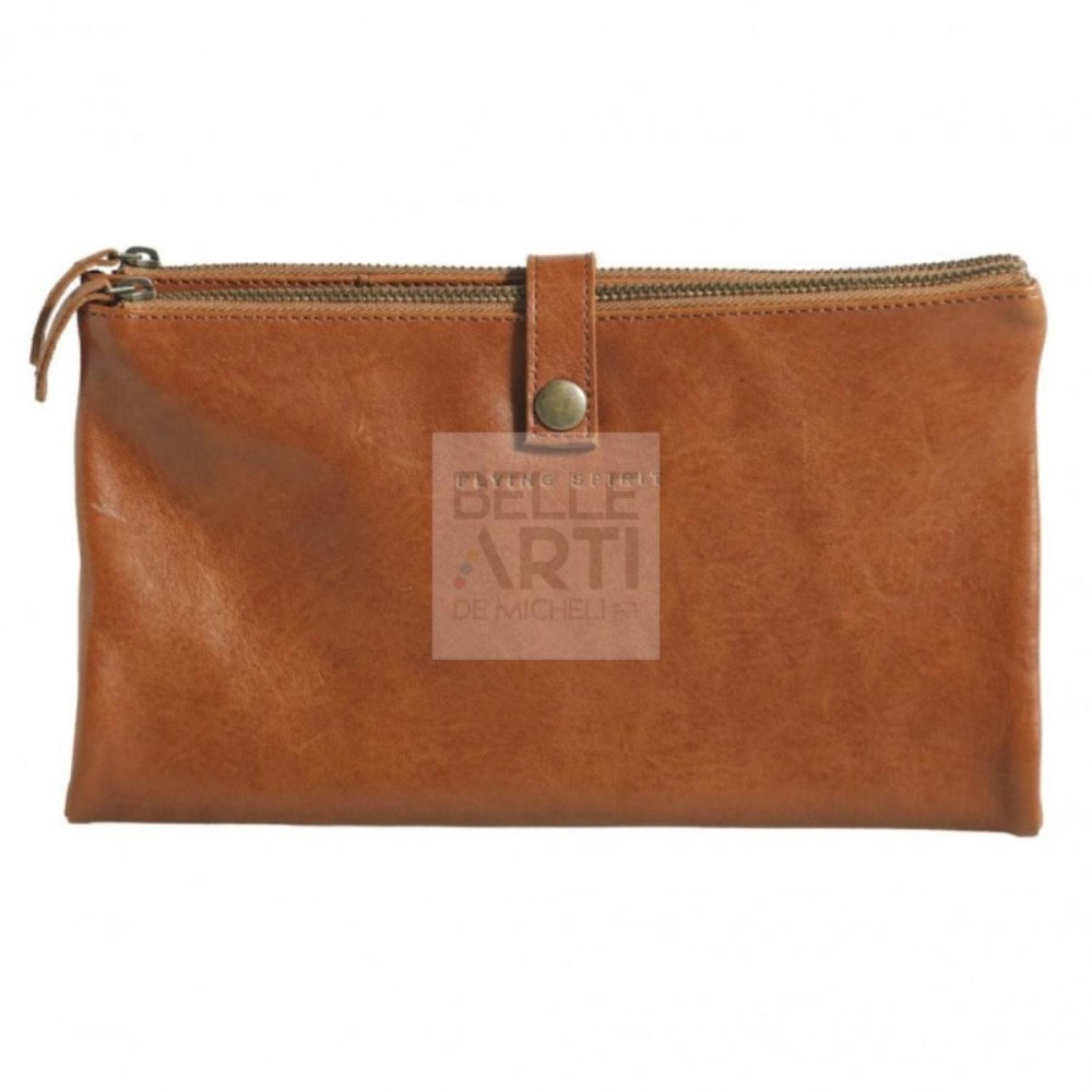 ASTUCCIO IN VERA PELLE PORTA MATITE E ACCESSORI - MARRONE CHIARO