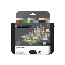 PENNARELLO PROMARKER CONFEZIONE WALLET " ARCHITETTURA " SET 24 PENNARELLI + ASTUCCIO CON CHIUSURA