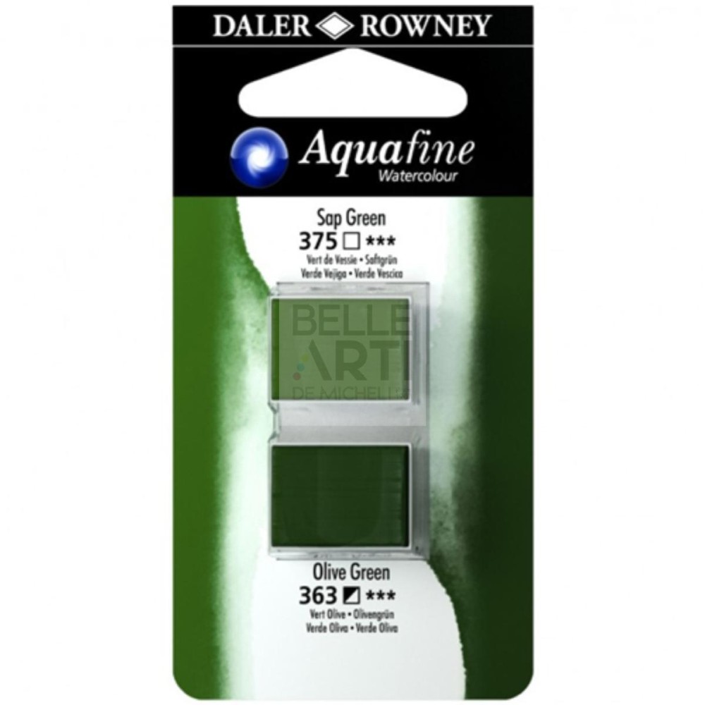 ACQUERELLO SERIE ACQUAFINE BLISTER DOPPIO 1/2 GODET 375 VERDE VESCICA + 363 VERDE OLIVA